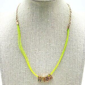 WISH Necklace Signed BCBGeneration Neon Green Cord Gold Tone